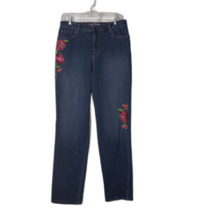 GLORIA VANDERBILT Ananda Rose Embroirdery Straight Leg Jeans Womens Size 12